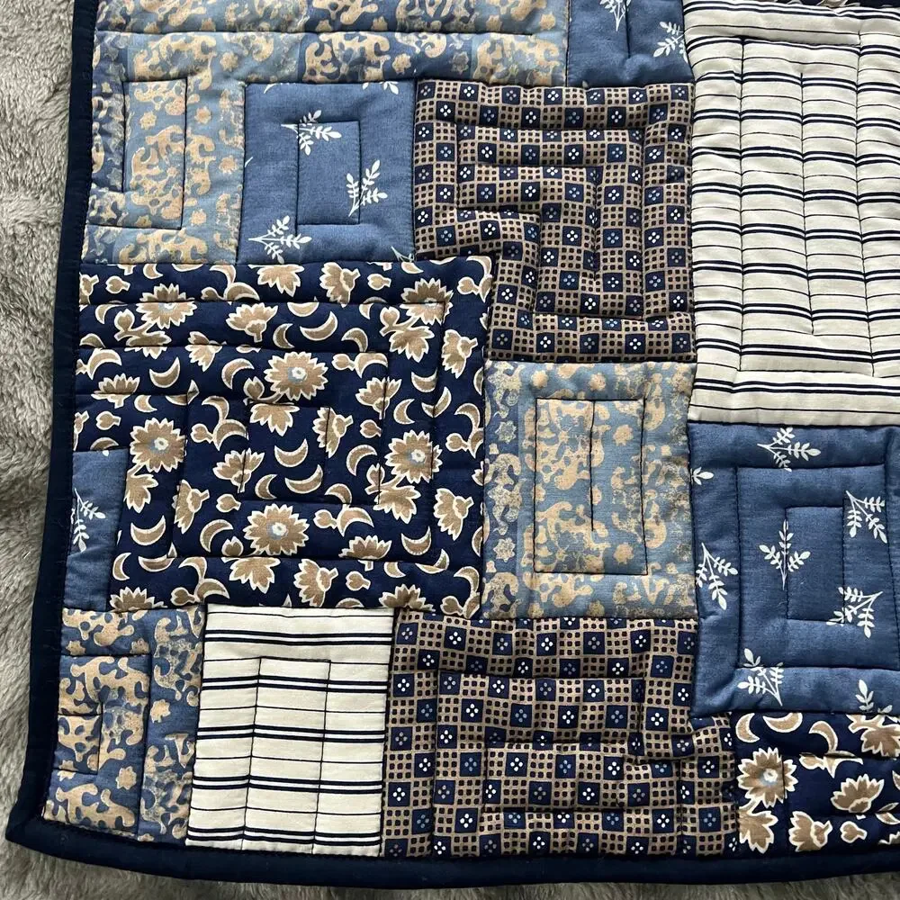 Pottery Barn 6 Piece 100% Organic Cotton Quilted Placemats Blue Tones Patchwork